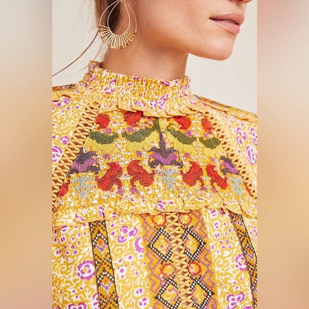 Maeve Goldie Embroidered Blouse, Size 2 - Picture 3 of 16
